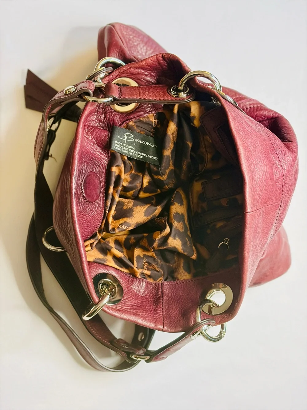 B. Makowsky VTG Plum Leather Slouchy Hobo Shoulder Bag Tote Silver Accent - EUC